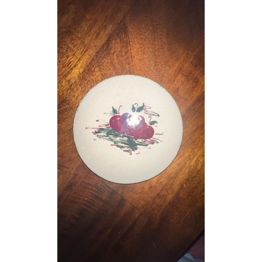 Casey Pottery Trivet Small Plate Unisex 4.75" Cream Red Apple Hand Painted 1995